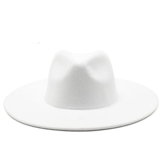 Classical Wide Brim Fedora Hat Black white Wool Hats Men Women Crushable Winter Hat Derby Wedding Church Jazz Hats - NERIX DYNASTY 
